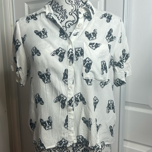 Love Notes French Bull Dog Lightweight Button Up M - Picture 1 of 5